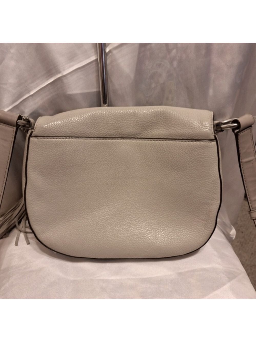 Michael Kors Elsey gray leather saddle bag crossbody with Tassels 10x8 euc - Picture 7 of 13